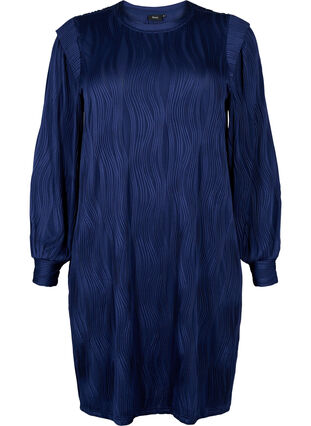 Pitkähihainen kuvioitu mekko, Maritime Blue, Packshot image number 0