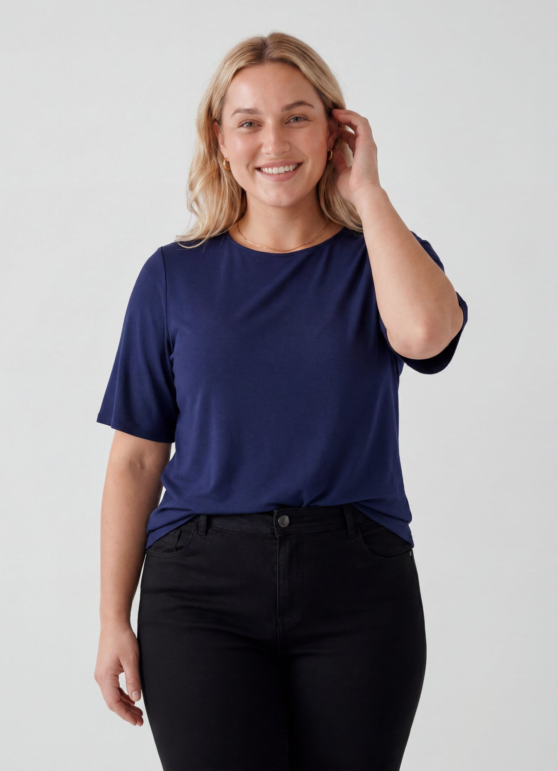 ZizziLyhythihainen kudottu pusero, jossa on py&ouml;re&auml; p&auml;&auml;ntie, Sininen, Model image number 0