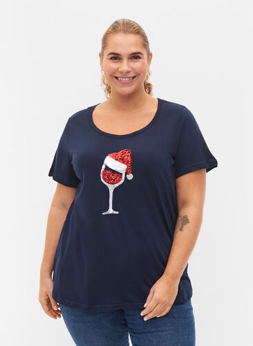 Jouluinen t-paita puuvillasta, Navy Blazer Wine, Model image number 0