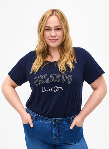 Puuvillainen T-paita tekstillä, Navy B. Orlando, Model image number 0