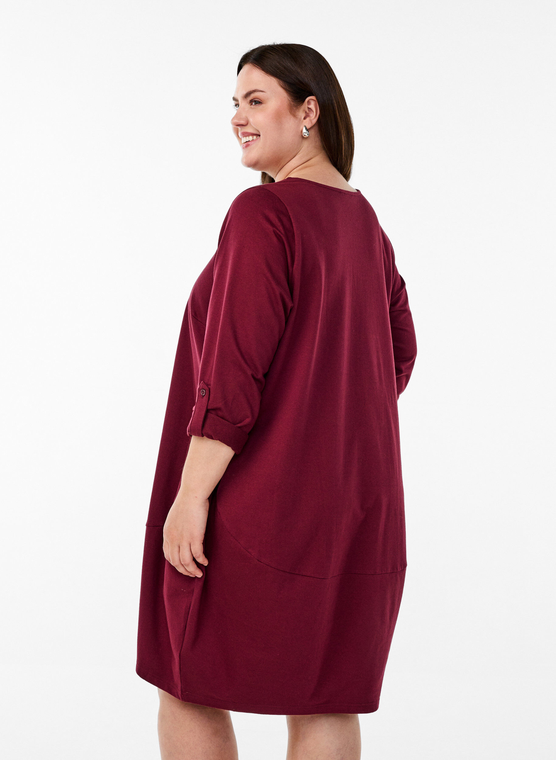 Zizzi Pallomainen mekko, jossa on taskut, Tumma Bordeaux, Model image number 2