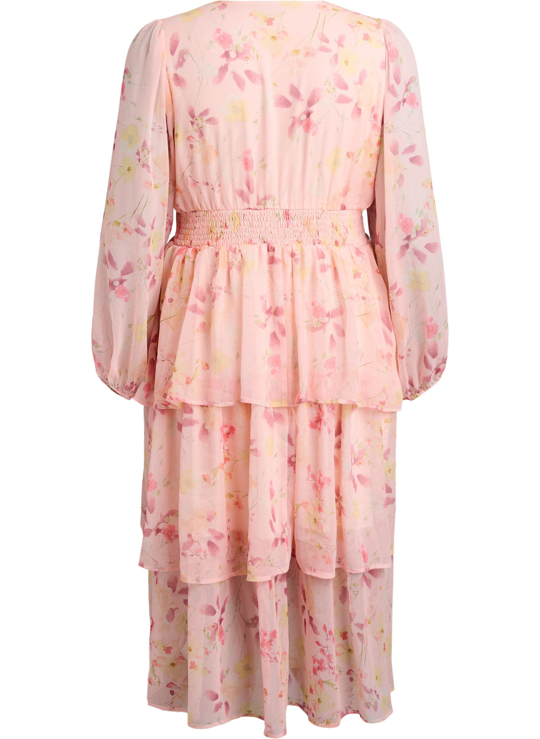 Zizzi Kukkakuosinen midimekko sifonkista, smokkivy&ouml;t&auml;r&ouml;ll&auml;, Oranssi, Packshot image number 1