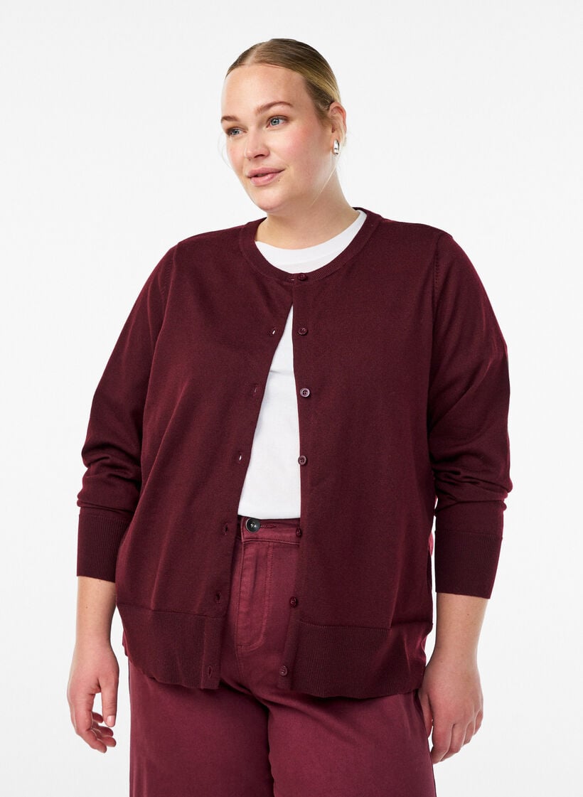 Hienoneulottu neuletakki py&ouml;re&auml;ll&auml; p&auml;&auml;ntiell&auml;, Punainen, Model image number 0