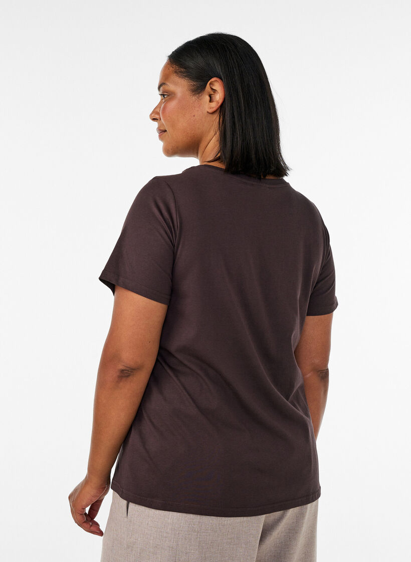 Puuvillainen T-paita etupainatuksella, Ruskea, Model image number 2