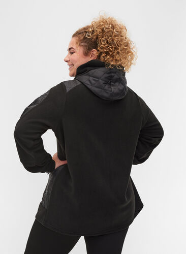 Sporttinen fleecetakki hupulla ja taskuilla, Black, Model image number 1