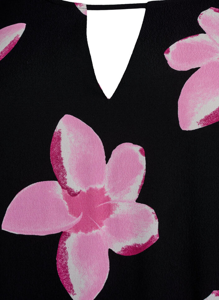 Lyhythihainen viskoosiPusero printill&auml;, Musta, Packshot image number 2