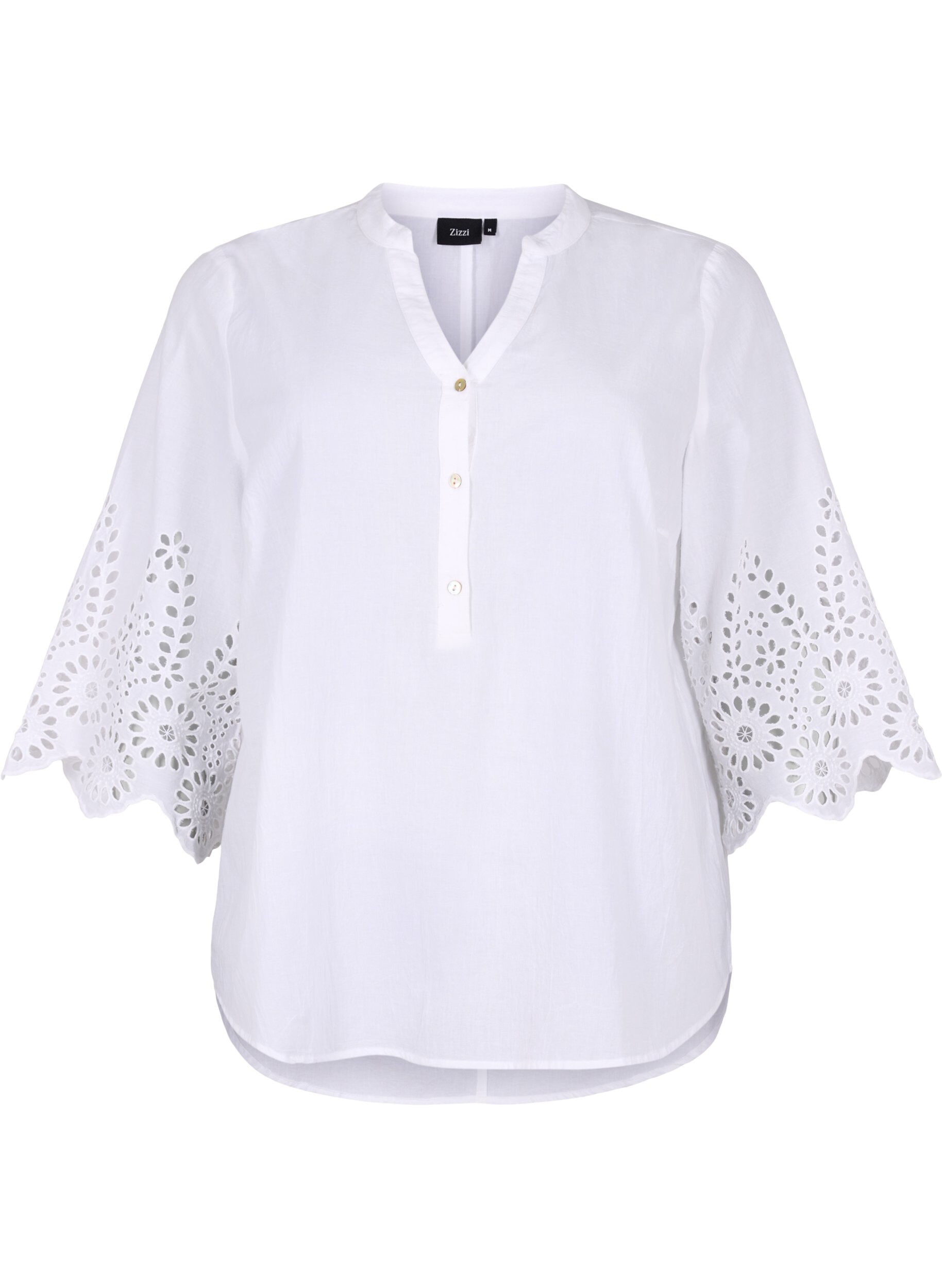 Zizzi Paitapusero broderi anglaisella ja 3/4-hihoilla, Bright White, Packshot image number 0