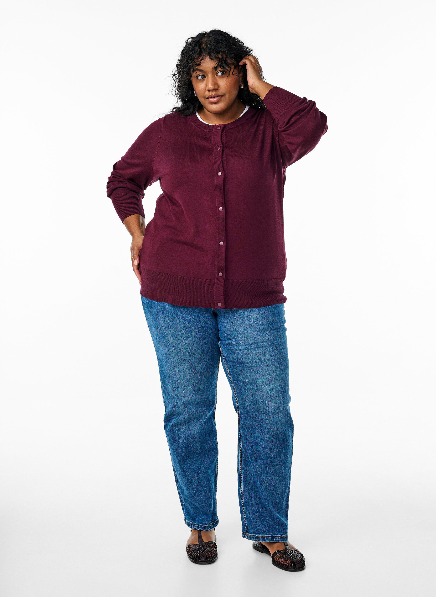 ZizziNeuletakki, jossa py&ouml;re&auml; p&auml;&auml;ntie ja napit, Punainen, Model image number 1