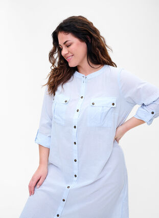 Pitkä raidallinen paitamekko puuvillasta, Blue Stripe, Model image number 2