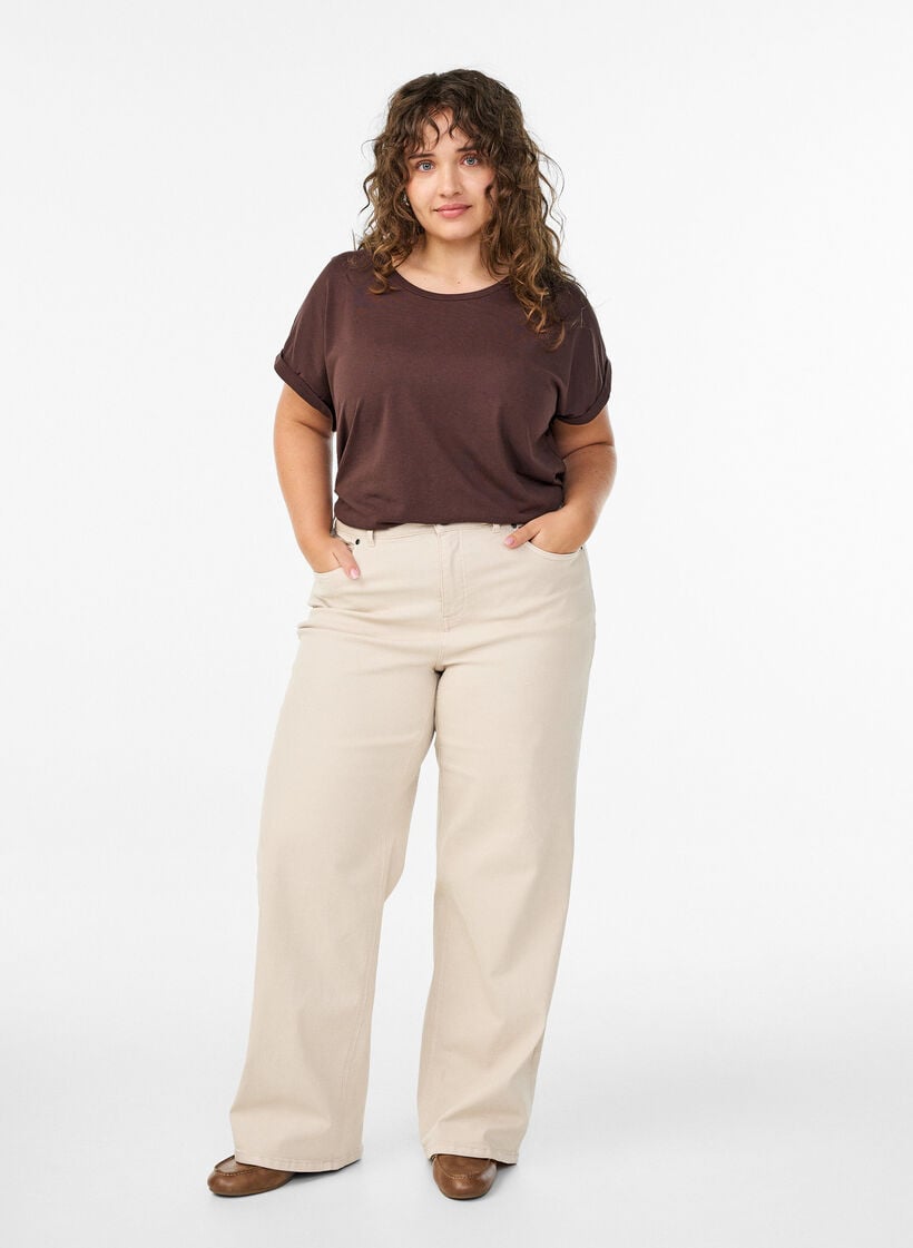 Lyhythihainen t-paita puuvillasekoitteesta, Ruskea, Model image number 1