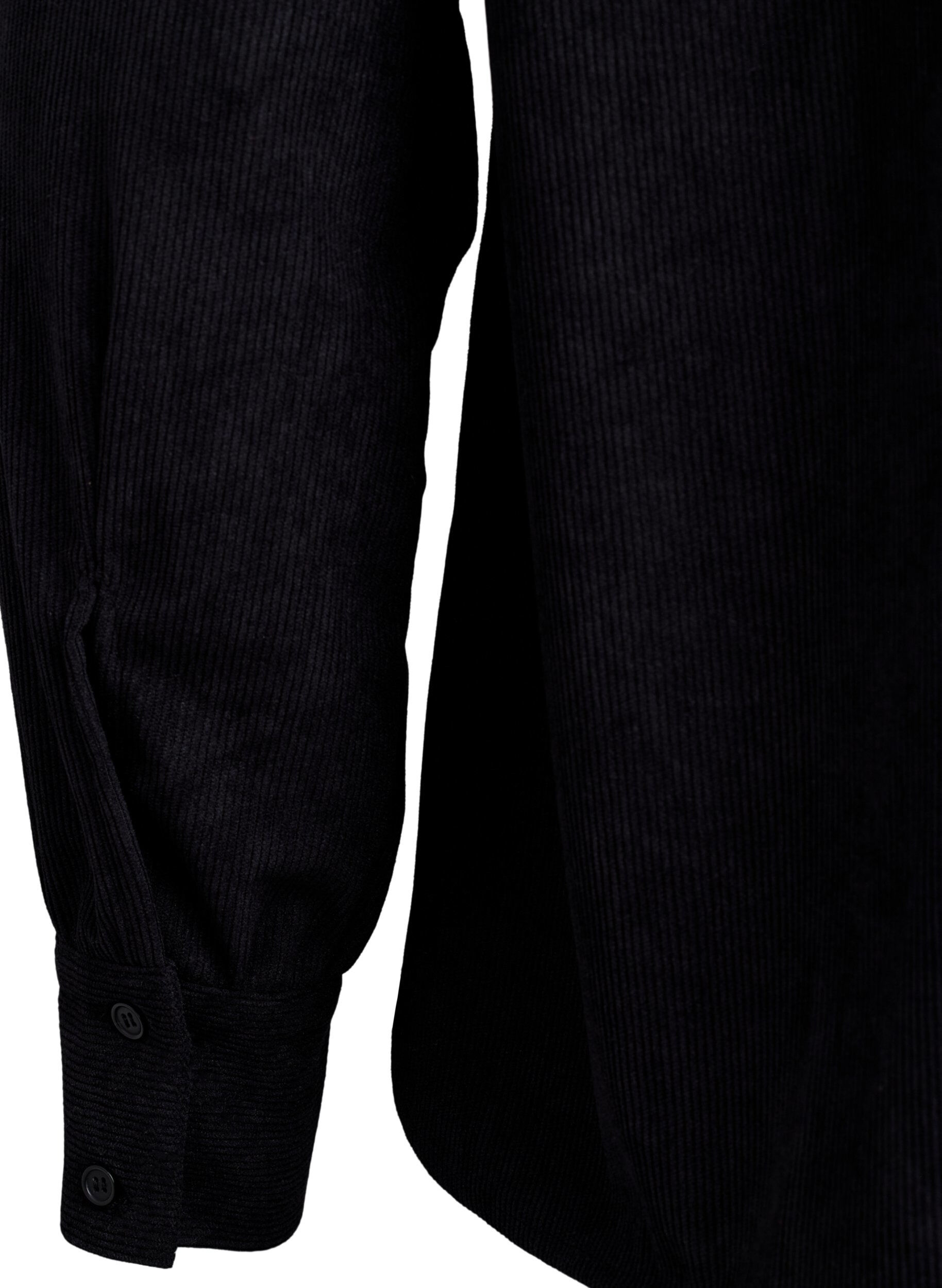 Zizzi Pitk&auml;hihainen vakosamettipaitapusero, Musta, Packshot image number 3