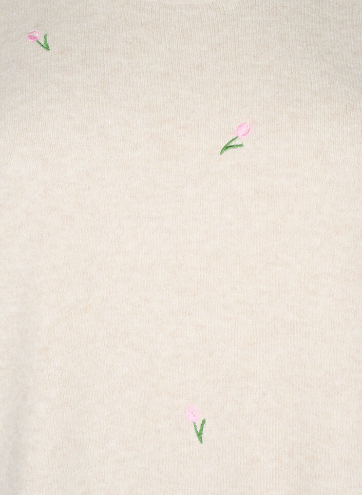 Kukkakuvioinen neulepusero 3/4-hihoilla, Pumice Stone Mel., Packshot image number 2