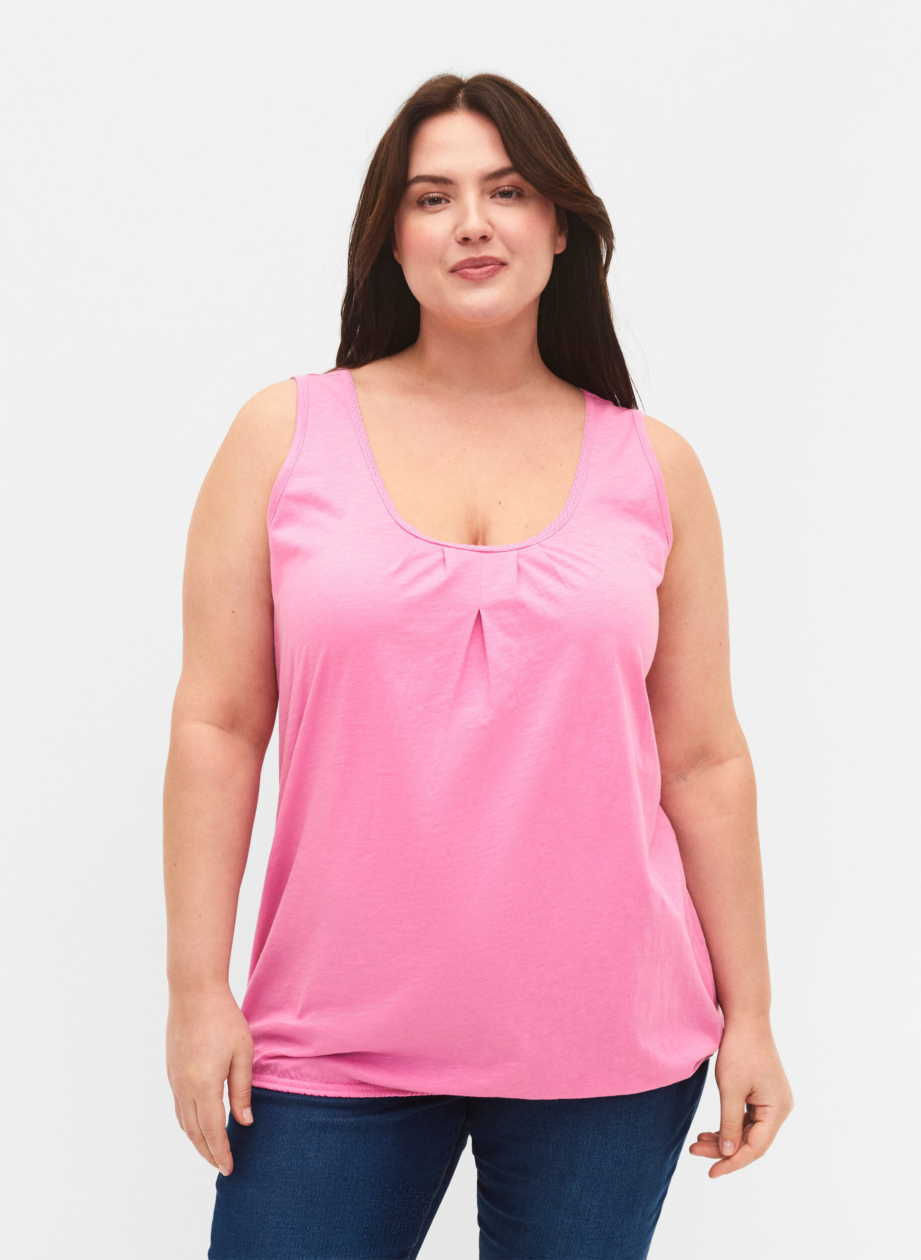 Zizzi 2kpl puuvillatoppeja pitsikantilla, Rosebloom / Black, Model image number 0