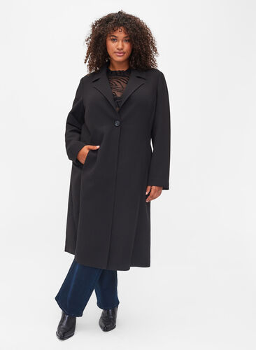 Pitkä takki napituksella, Black, Model image number 0