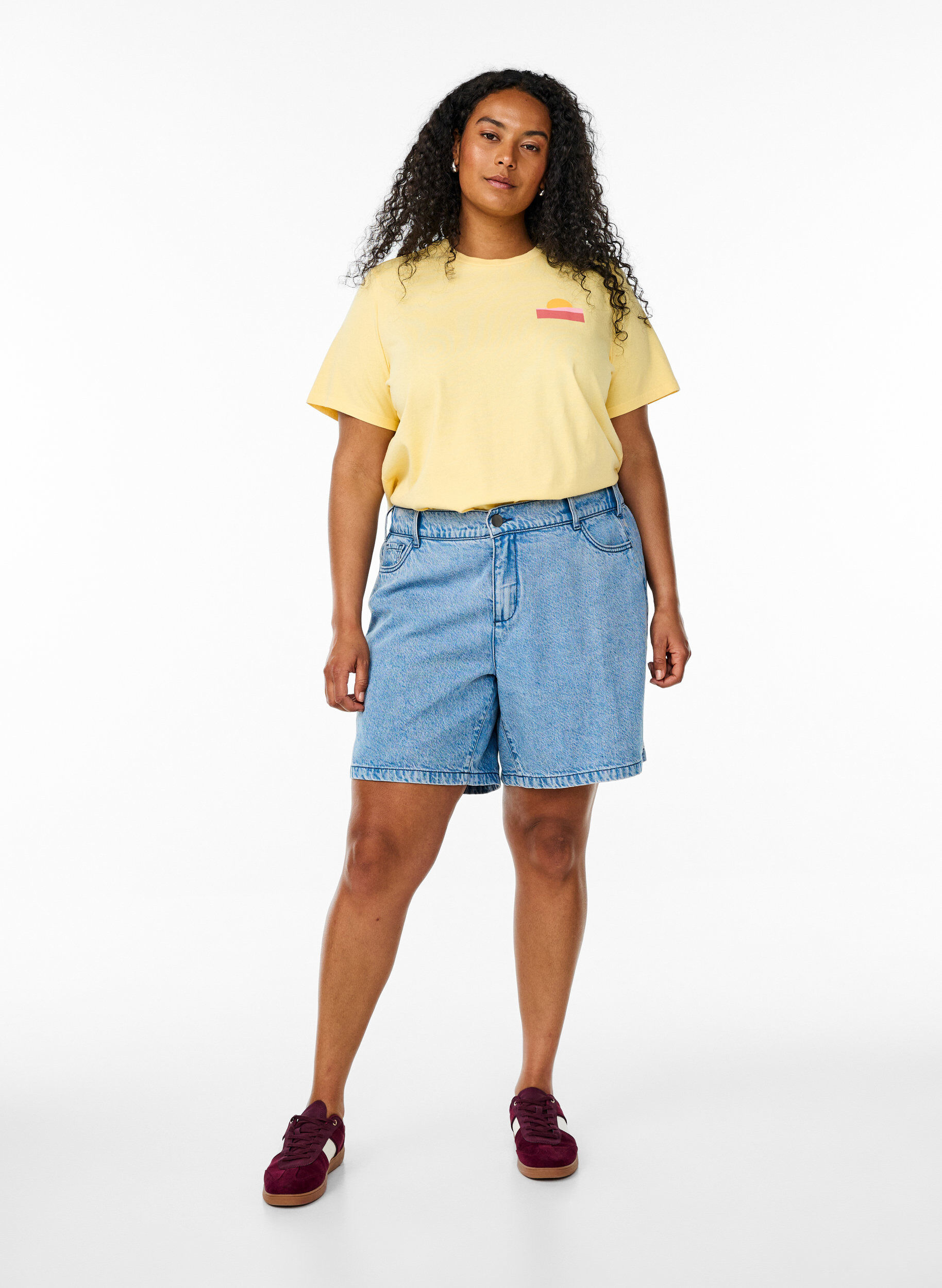 Zizzi Luomupuuvillainen t-paita selk&auml;printill&auml;, Keltainen, Model image number 1