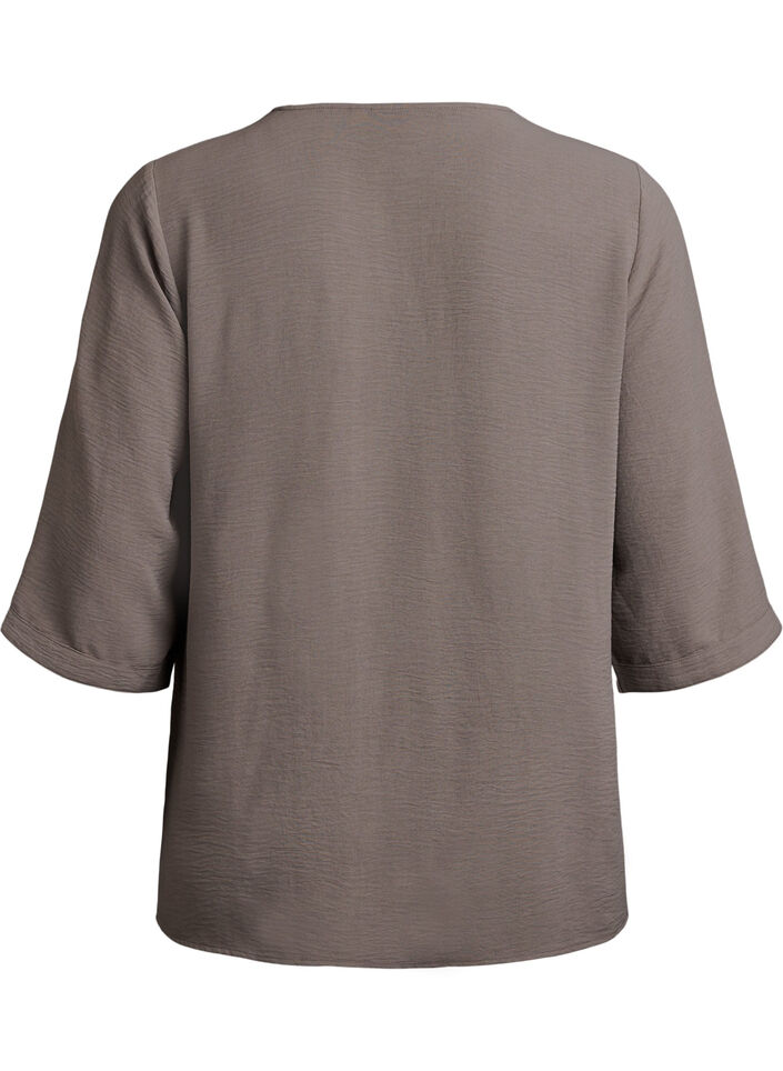 V-aukkoinen paitapusero 3/4-hihoilla, Beige, Packshot image number 1
