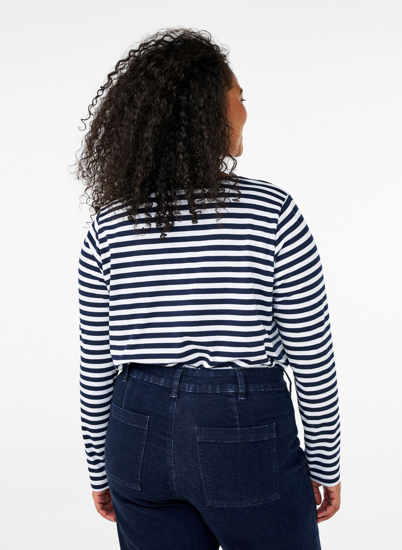 Raidallinen pusero printillä, White w.Navy Stripe, Model image number 1
