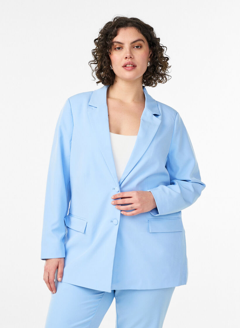 Klassinen bleiseri nappikiinnityksell&auml;, Sininen, Model image number 0