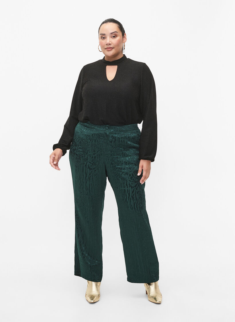 Pitkähihainen glitteripusero, jossa pyöreä kaula-aukko ja V-yksityiskohta, Black Black, Model image number 3