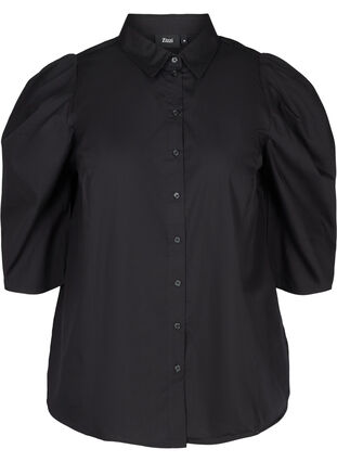 Puuvillainen paita 3/4-pituisilla puhvihihoilla , Black, Packshot image number 0