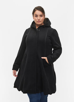 Hupullinen takki villalla, Black Solid, Model image number 0