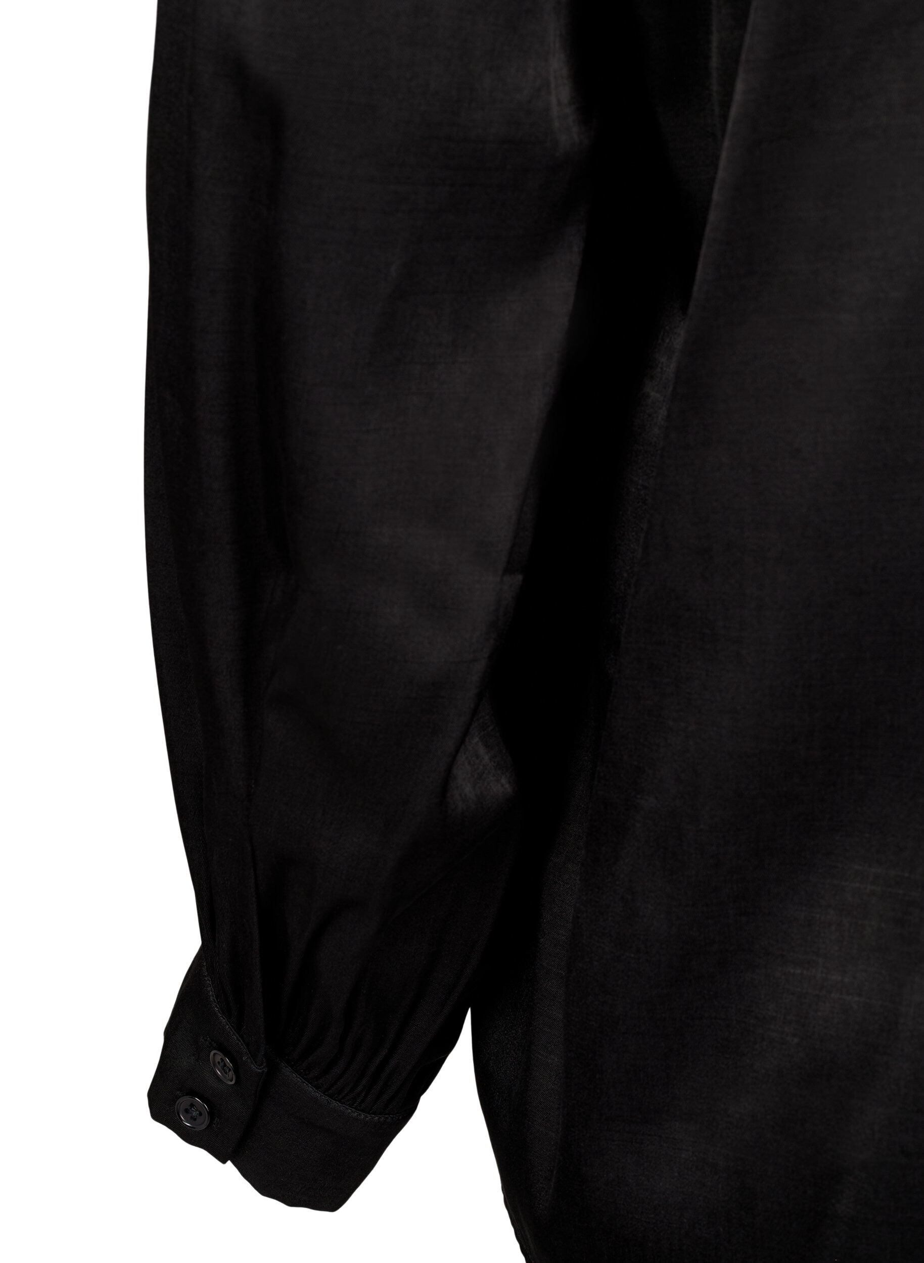 Zizzi Pitk&auml;hihainen pusero, jossa r&ouml;yhel&ouml;it&auml; ja v-p&auml;&auml;ntie, Black, Packshot image number 3