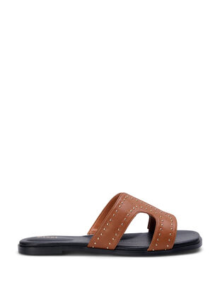 Matalat leveälestiset slip-on sandaalit niiteillä, Friar Brown, Packshot image number 0