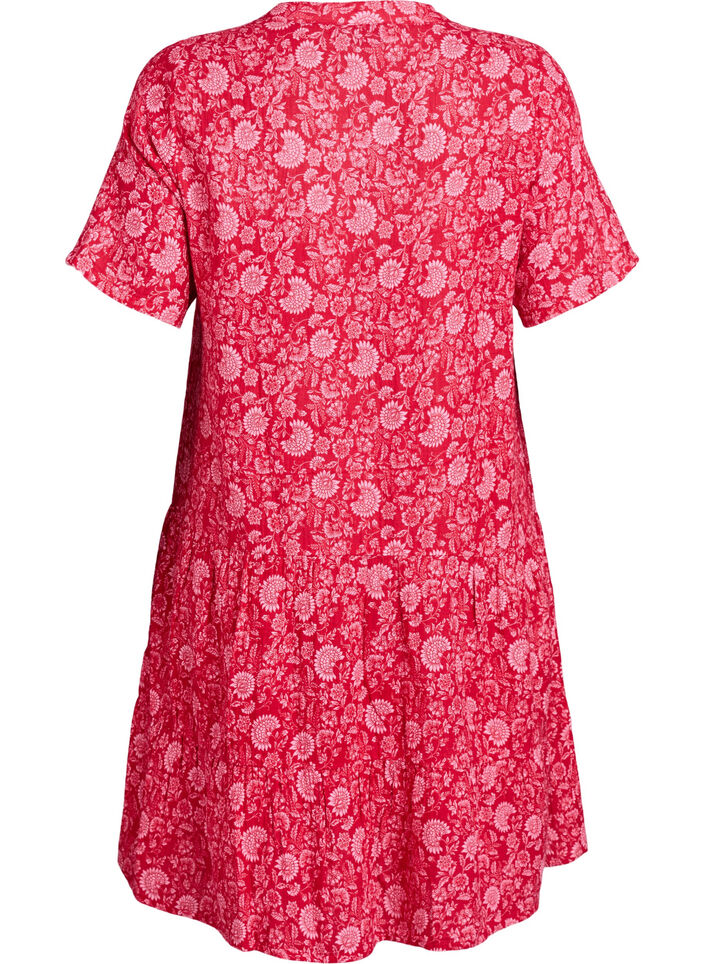 Lyhyt A-linjainen mekko puuvillamusliinista, Punainen, Packshot image number 1
