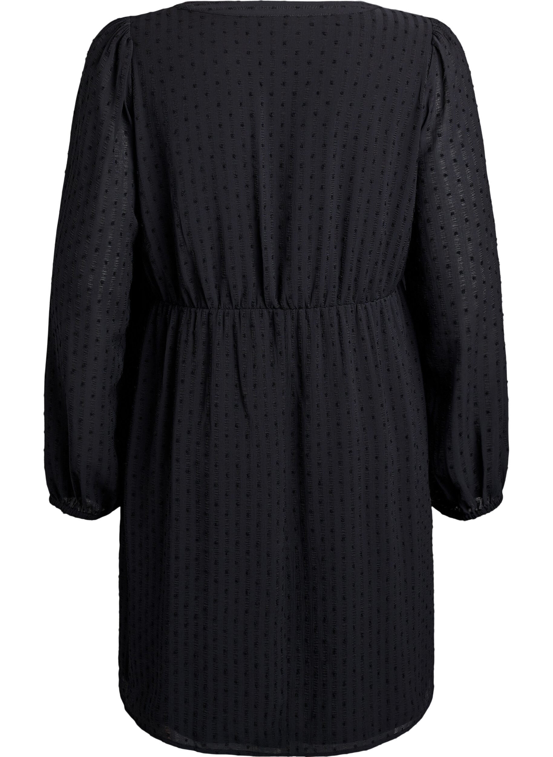 Zizzi Lyhyt mekko s&auml;vy s&auml;vyyn raidoilla ja teksturoiduilla pilkuilla, Musta, Packshot image number 1