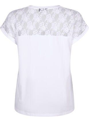 Lyhythihainen pitsikoristeltu t-paita puuvillaa, Bright White, Packshot image number 1