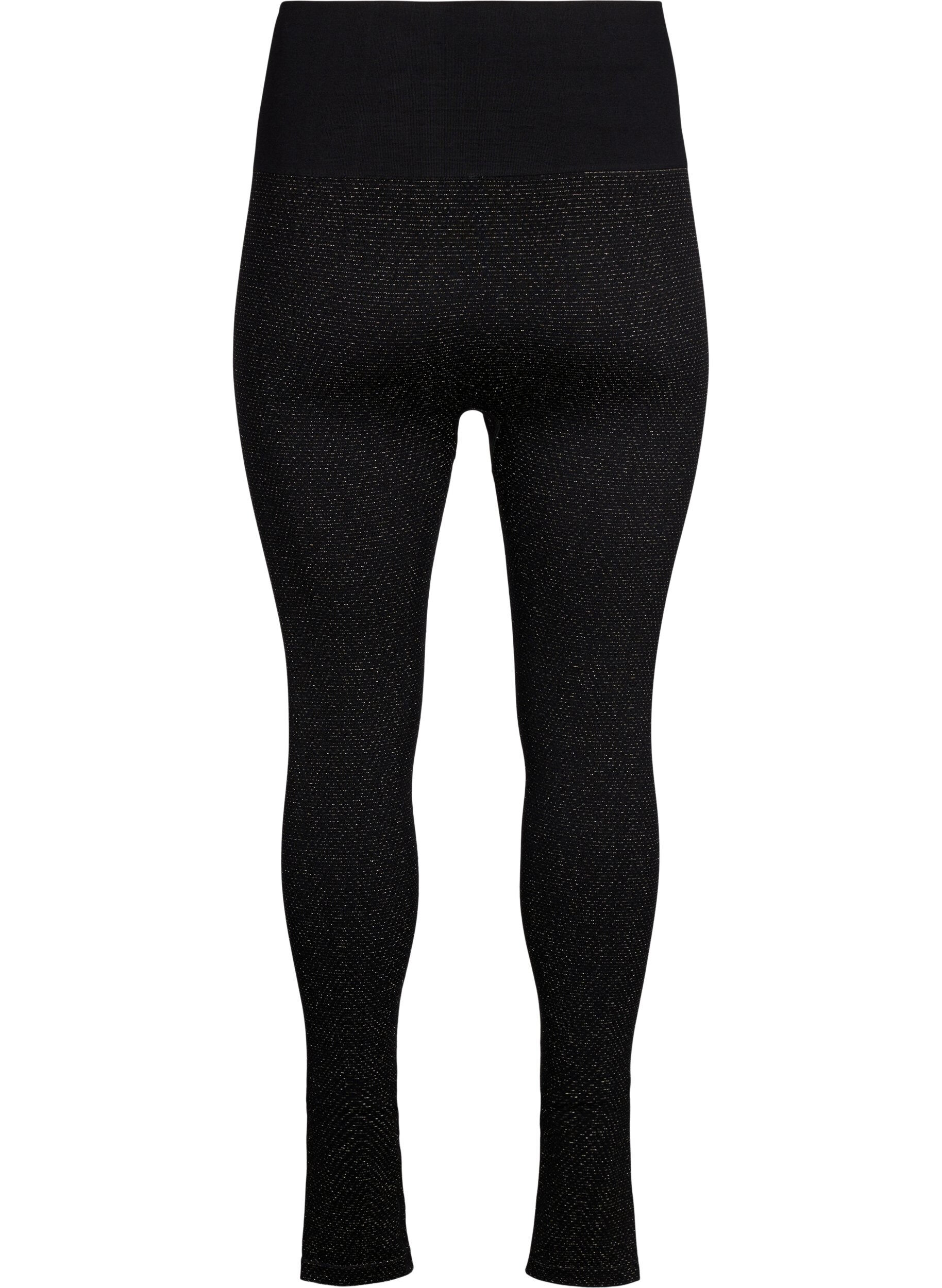 Zizzi Saumattomat glitter-leggingsit, Black Gold Lurex, Packshot image number 1