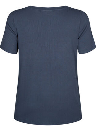 Viskoosista valmistettu ribattu t-paita v-pääntiellä, Umbre Blue , Packshot image number 1