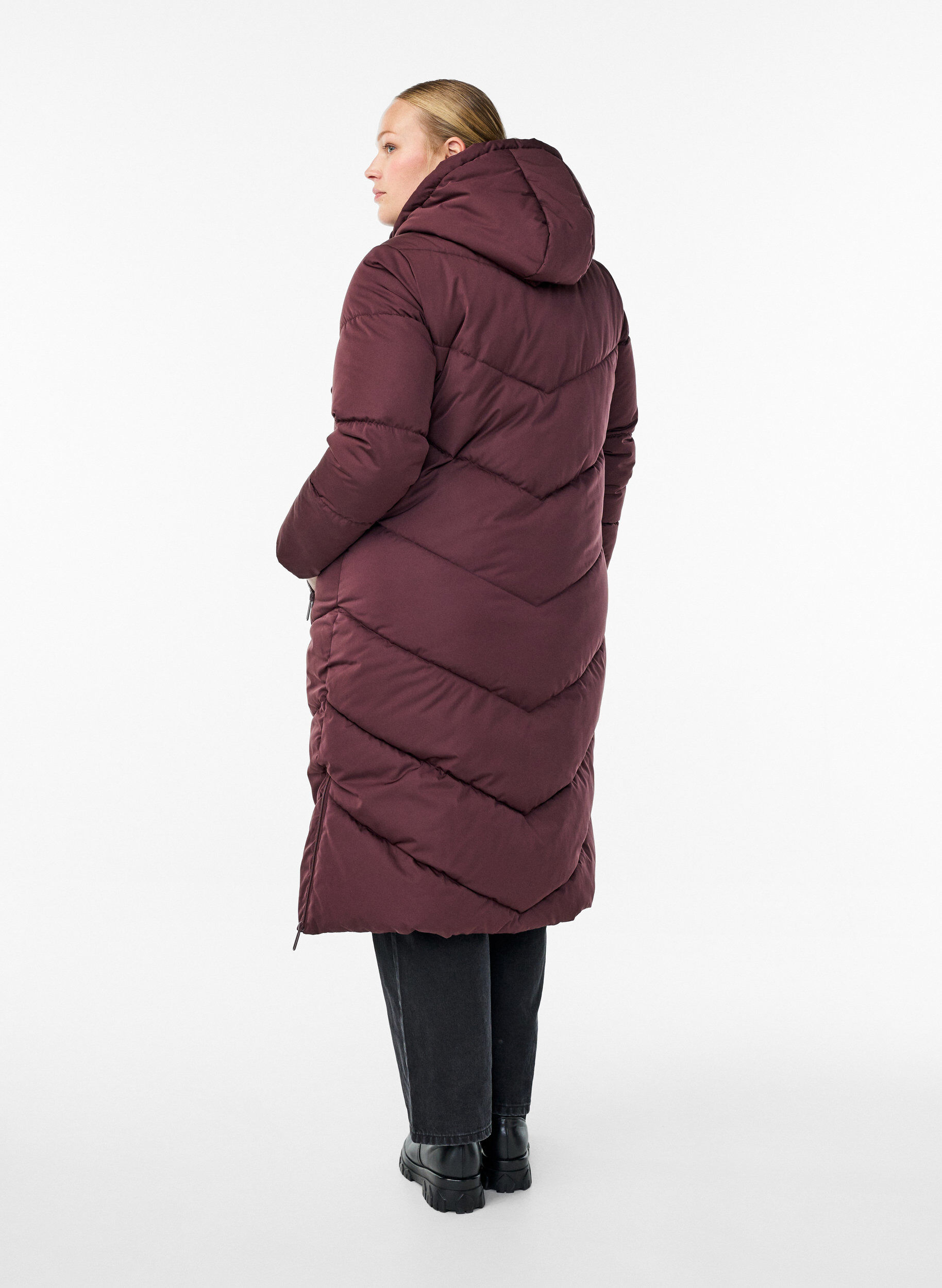 ZizziPitk&auml; toppatakki, jossa huppu ja taskut, Tumma Bordeaux, Model image number 1
