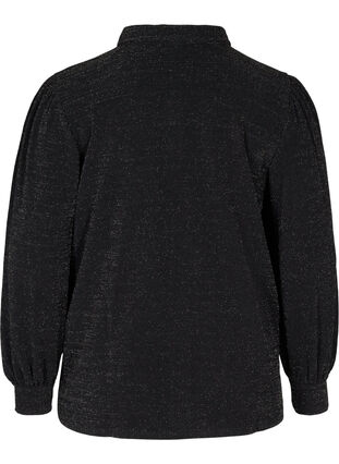Kimaltava paita puhvihihoilla, Black, Packshot image number 1
