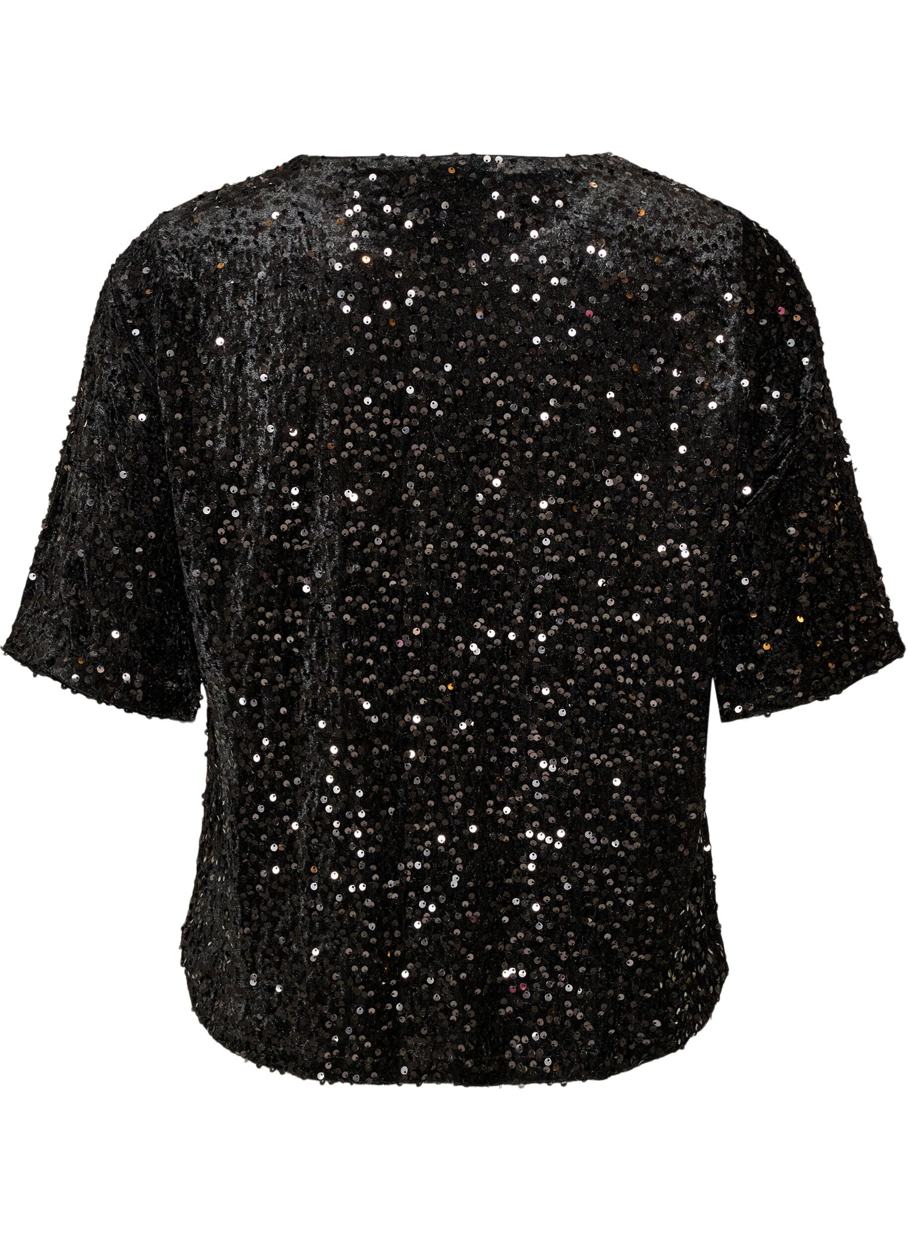 ZizziPaljettipusero kyyn&auml;rp&auml;&auml;h&auml;n ulottuvilla hihoilla, Musta, Packshot image number 1
