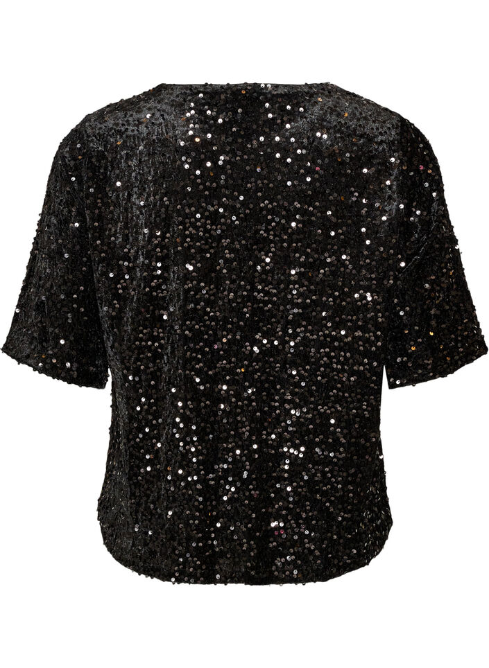 Paljettipusero kyyn&auml;rp&auml;&auml;h&auml;n ulottuvilla hihoilla, Musta, Packshot image number 1