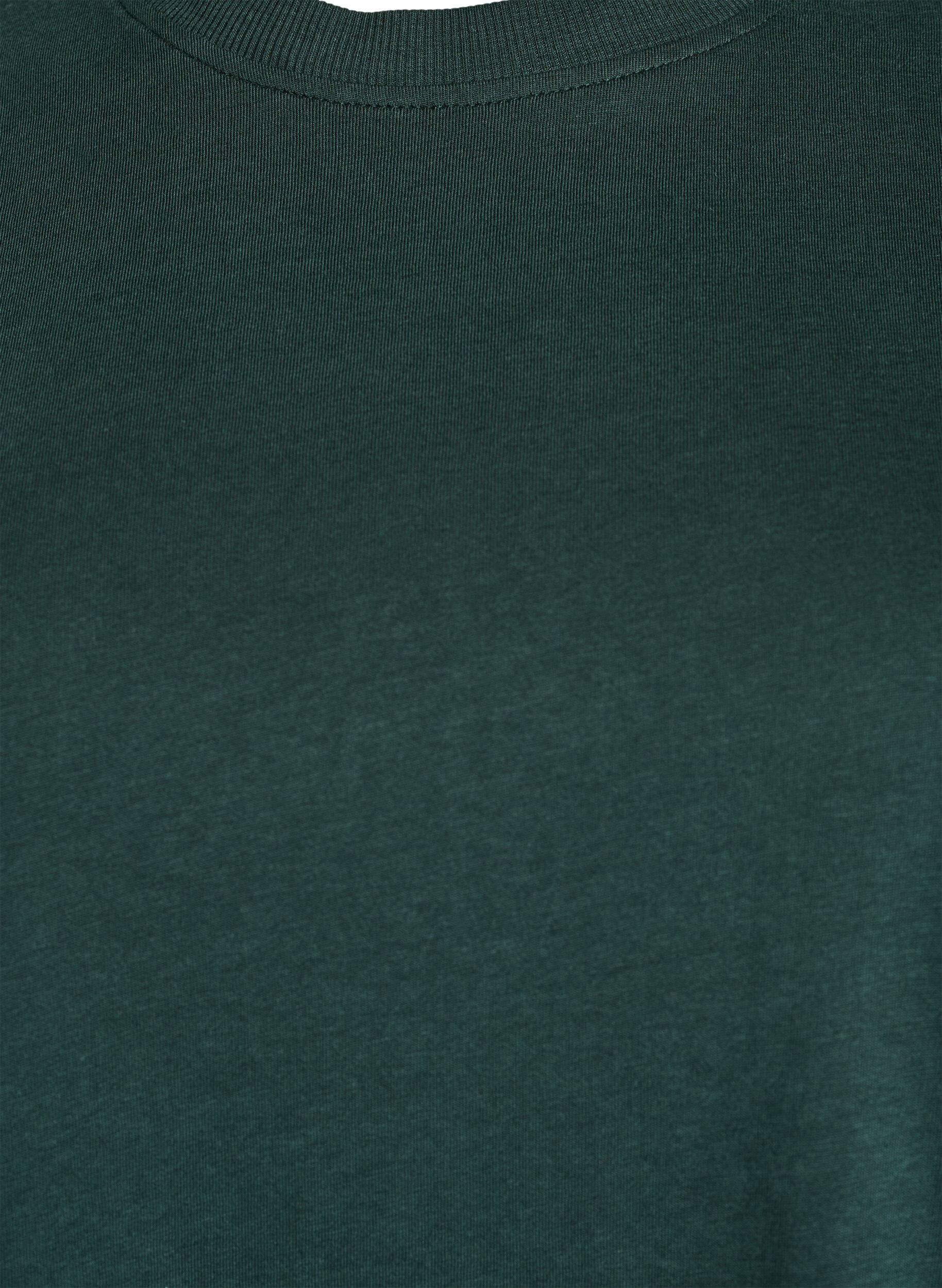 Zizzi Puuvillainen perus-T-paita, jossa on py&ouml;re&auml; kaula-aukko, Vihre&auml;, Packshot image number 2