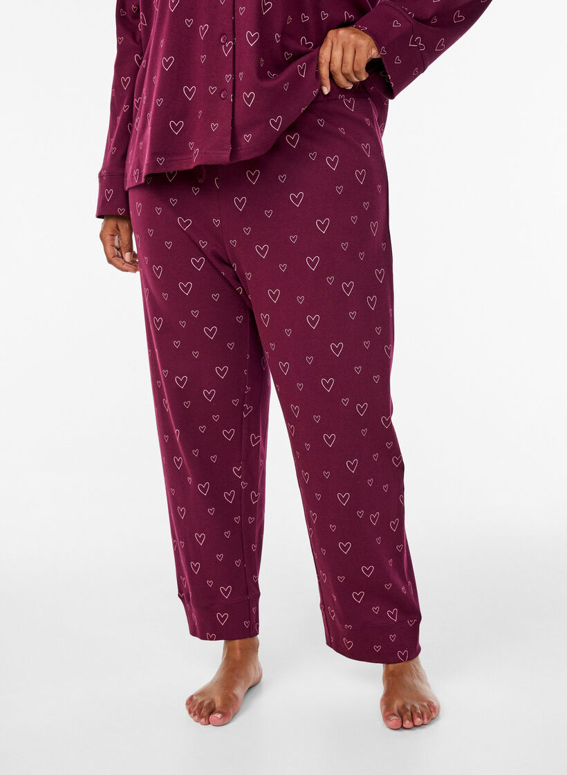 Puuvillapjama -housut korkealla vy&ouml;t&auml;r&ouml;ll&auml;, Punainen, Model image number 2