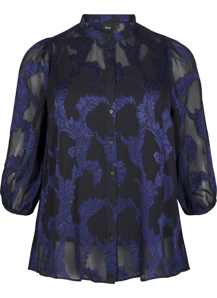 Sifonkipusero jacquard-kuviolla, Evening Blue, Packshot image number 0