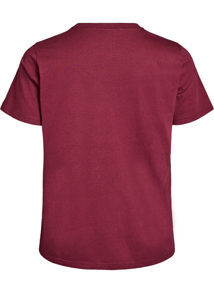 Puuvillainen perus-T-paita, jossa on py&ouml;re&auml; kaula-aukko, Tumma Bordeaux, Packshot image number 1