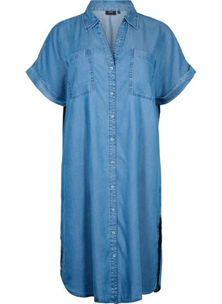 Lyocell-kuidusta (TENCEL™) valmistettu paitamekko lyhyillä hihoilla, Medium Blue Denim, Packshot image number 0