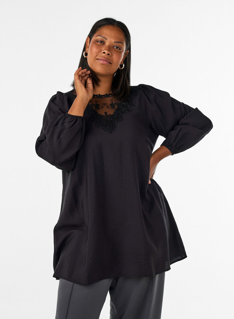 Viskoositunika pitsiyksityiskohdalla, Musta, Model image number 0