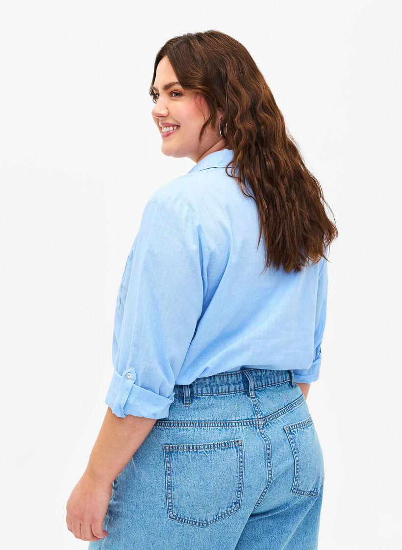 Paitapusero nappikiinnityksellä puuvillan ja pellavan sekoitteesta, Serenity, Model image number 1