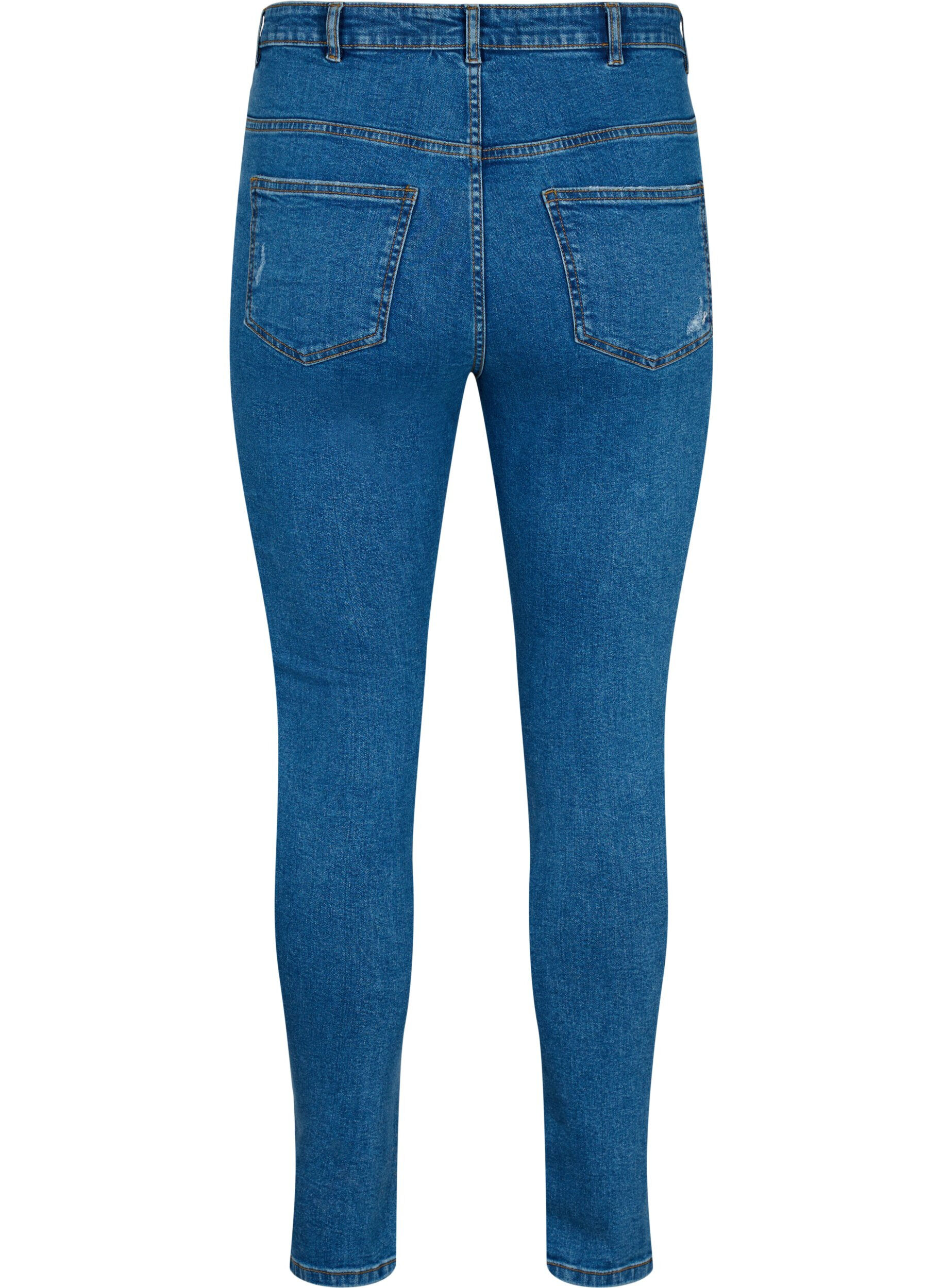 Zizzi Tyk&ouml;istuvat farkut kulutuksilla, Blue denim, Packshot image number 1