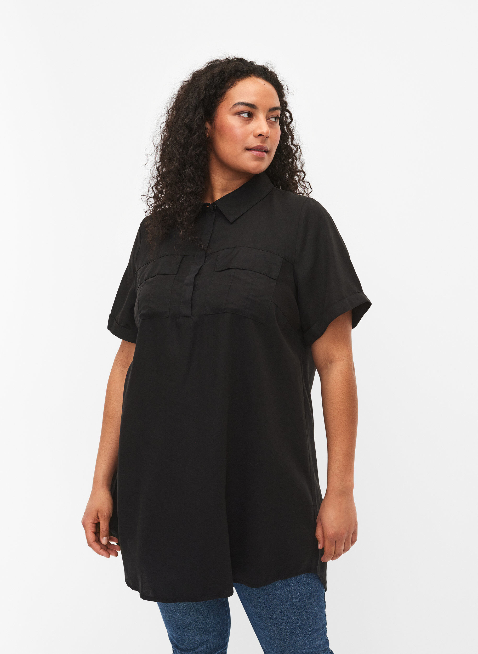 Zizzi Lyhythihainen tunika lyocellia (TENCEL&trade;), Black, Model image number 0