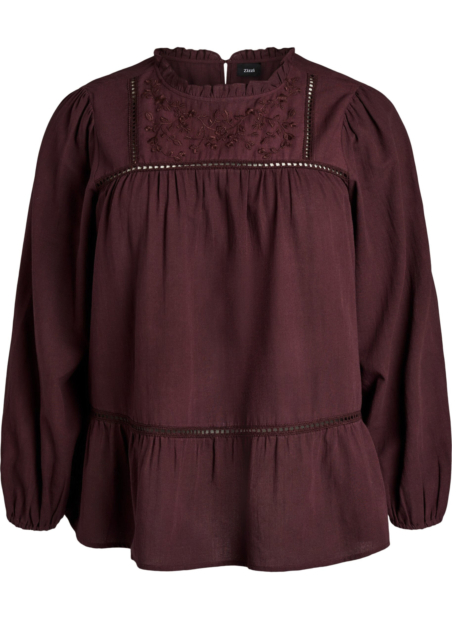 ZizziPusero kirjailulla ja reik&auml;kirjonnalla somistettuna, Tumma Bordeaux, Packshot image number 0