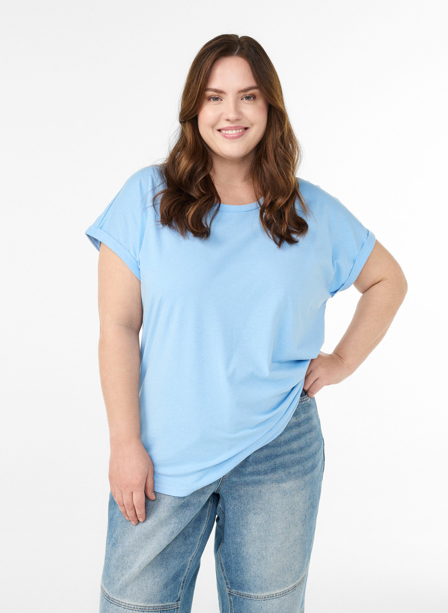 ZizziLyhythihainen t-paita puuvillasekoitteesta, Sininen, Model image number 0