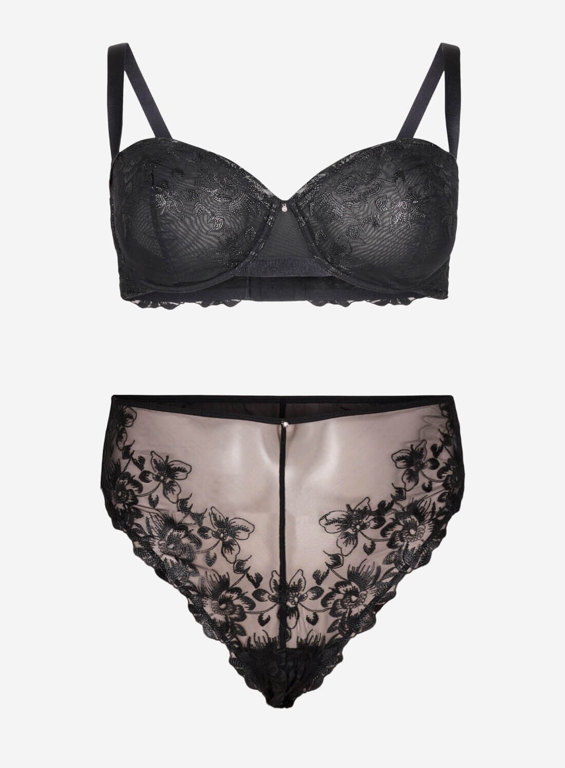 Balconette-rintaliivit, joissa on aluspaita ja kirjailtua pitsi&auml;., , Model