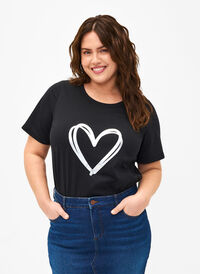 FLASH – kuviollinen t-paita, Black Silver Heart, Model