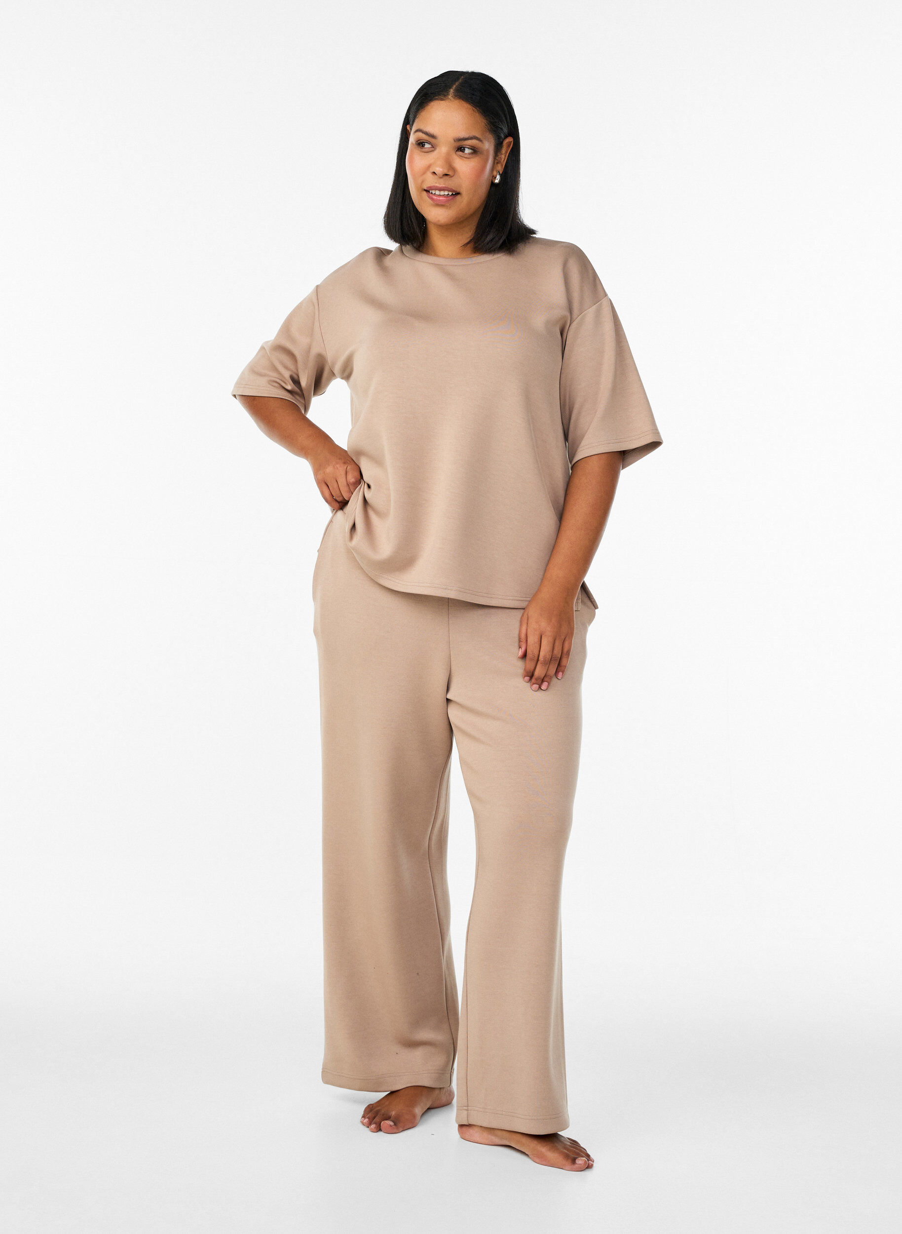 Zizzi Rento t-paita puolihihoilla, Beige, Model image number 1